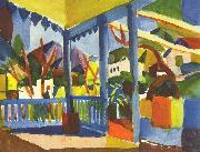 August Macke Terrasse des Landhauses in St. Germain oil on canvas
